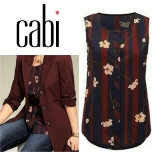 CAbi Scroll Top #3600 Sleeveless Blouse Navy Burgundy Stripe XS